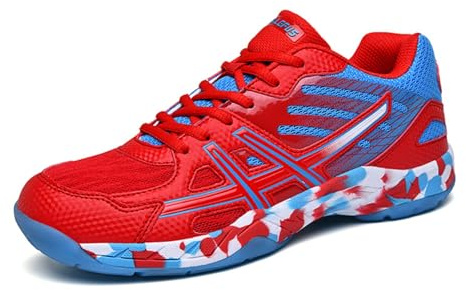 Volleyball Shoes Mens Squash Shoes Boys Netball Trainers Badminton shoces Non-Slip Athletic Sport Indoor Sneakers Indoor Pickleball Breathable Suitable Comfortable Fitness (Red,9)