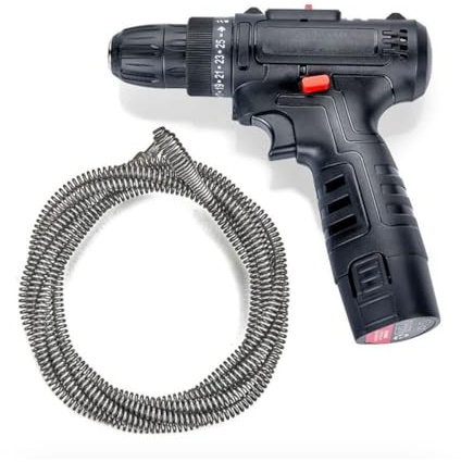 Taladro de drenaje eléctrico, herramienta de limpieza de tuberías a batería con serpientes de fontanería de 5 m para desbloquear inodoros, baños y fregaderos de cocina