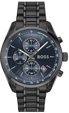 BOSS Chronograph kvarts klocka svart GRAND PRIX 44 kollektion med svart rostfritt stålarmband - 1514314
