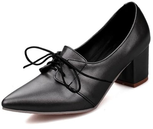 Wtharosa Oxford PU-pumps med spetsig tå mellanblockklack för arbete och cocktail andningsbar och bekväm, svart, 34 EU