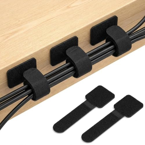 50PCS Under Desk Cable Management Self Adhesive Cable Under Desk Cable Ties Tidy Tidy Clips Straps for TV PC Laptop Ethernet Desktop Sticky-Back Hook and Loop Cable Ties Cord Organizer Small Black