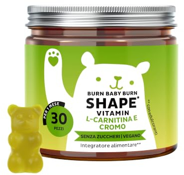 Caramelle Gommose per il Metabolismo - Burn Baby Burn Shape Vitamin - Con L-Carnitina, Cromo, Estratto di Tè Verde, Biotina e Zinco - 30 pezzi (1 mese) - Vegano, Senza Zucchero - Bears with Benefits