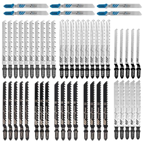 Juego de 52 Hojas De Sierra De Calar Basic，10 modelos Accesorios Sierra De Calar eje en T，Vástago hojas de Sierra de Calar Con caja de plástico portátil,Ideal para madera, plástico y metal