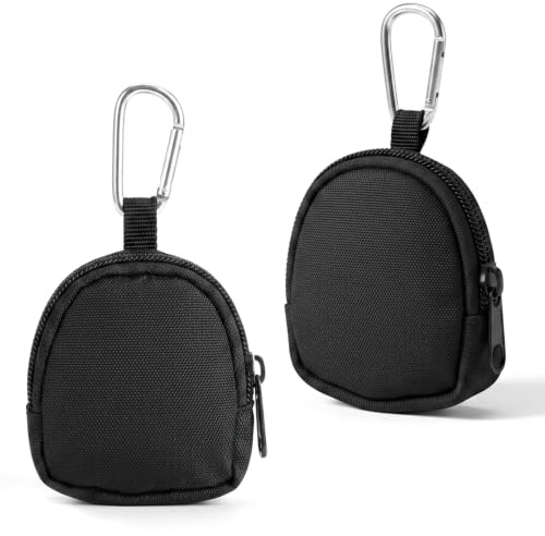 DOPENSPI 2PCS Mini Keychain Pouch, Coin Purse with Carabiner Clip Black