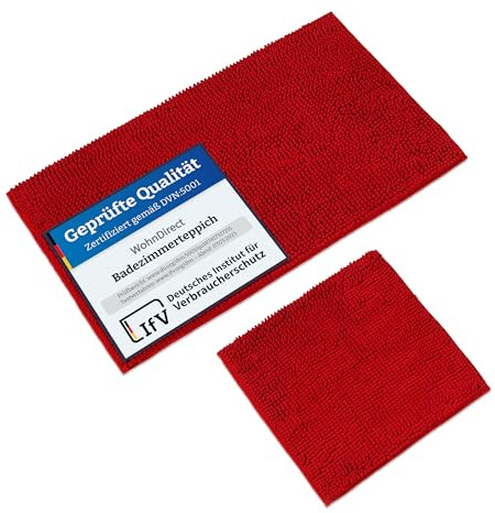 WohnDirect Badematten & Badteppiche Set 2 teilig Rot • WC Vorleger ohne Ausschnitt 45x45cm + Badematte rutschfest 50x80cm • Badvorleger rutschfest frottee waschbar • Badezimmerteppich ÖkoTex