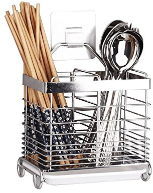 Kitchen Utensils Drying Rack 304 Stainless Steel Square Spoon Knife Fork Case Sink Basket Rack Organizer Storage Stand Holder