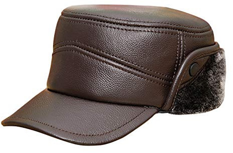 Icegrey Herren Leder Fliegermützen Mit Ohrenschutz Winter Schirmmütze Baseballmütze Mützen Warm Kappe Gelb Braun XL…