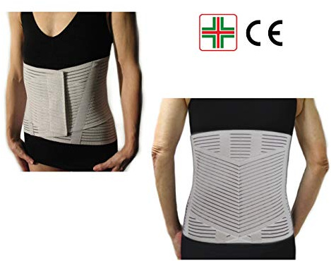 CORSETTO LOMBARE CON RINFORZO A V -Grigio, L (87-97 cm.)- Supporto Ortopedico Steccato, Fascia Cintura Addominale con 6 Stecche, Tutore per Schiena, Correttore Posturale UNISEX Uomo Donna