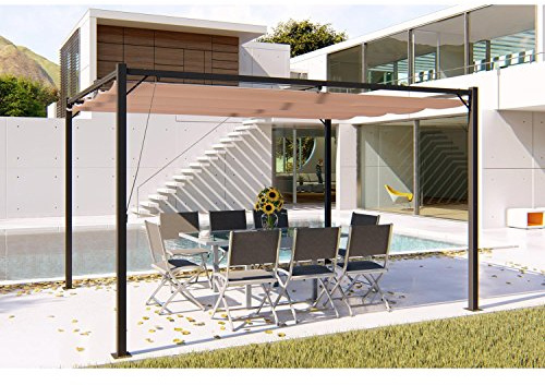 Tonnelle Autoportante TUSA Taupe 12m² Acier | Toile 180g/m² rétractable pour alterner soleil et ombre, montage facile, 4 pieds