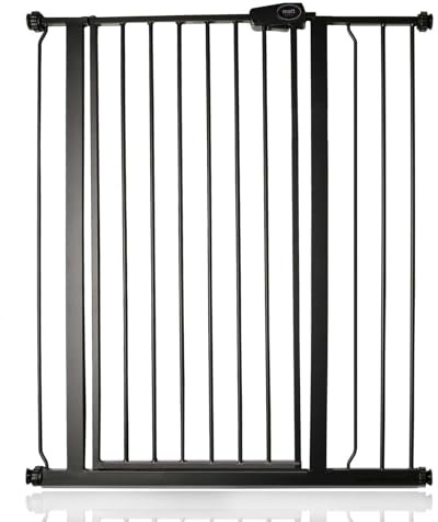 Safetots Extrahohes Metall-Sicherheitsgitter, Druckmontage, 81.4cm - 89cm, Mattschwarz, 104cm Höhe, Extrahohes Treppengitter, hohe Gitter fuer Babys, Einfache Installation