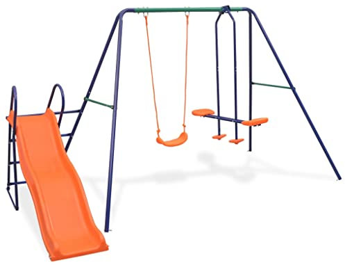 vidaXL Kinderschaukel mit Rutsche 3 Sitzen Gartenschaukel Schaukelgestell