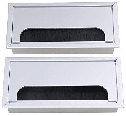 2PCS Desk Grommet Metal Rectangle Desk Cord Cable Hole Cover Grommet with Brush for Home Office Bank Computer Table
