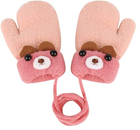 Ylucky Kids Toddlers Thick Warm Winter Fluffy Gloves With Neck Hanging Tie- Winter Warm Fleece Lined Gloves Hand Warmer Children Outdoor Ski Mitten Gift for Boys Girls 1-4 Years