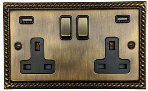 G&H MAB3910 Monarch Roped Antique Bronze 2 Gang Double 13A Switched Plug Socket 2.1A USB
