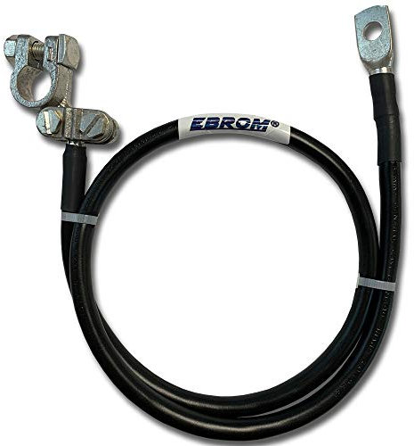 EBROM - Cable de batería, cable de tierra con borne (-) 35 mm2 negro, ya confeccionado + tubo termorretráctil, a partir de 30 cm hasta 2 metros, ojales/terminales de cable M6/M8/M10/M12/sin
