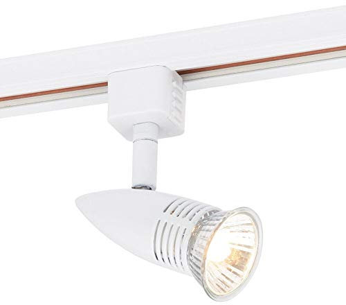 Adjustable Ceiling Track Spotlight – Gloss White & White PC – Single 7W MAX GU10 Lamp Bulb Required - Sleek Tapered Kitchen Shop Corridor Downlight – Dimmable Moving Rail System Fitting