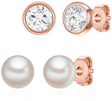 Rafaela Donata Damen Ohrstecker 2er 925/- Sterling Silber verziert mit Kristallen Süßwasser-Zuchtperle ca. 6,0 mm | rosévergoldet 14 Karat, Ohrstecker, verziert mit Kristallen, weiß, Süßwasser-Zuchtperle, ca. 6,0 mm, weiß, button
