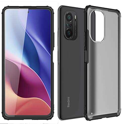 TLING Funda para Xiaomi Poco F3 con 2 x Protector de Pantalla de Vidrio Cristal Templado, Anti-Amarillo Ultra Hybrid PC + TPU Bumper Carcasa para Xiaomi Poco F3/ Redmi K40, Negro