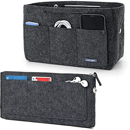 Lucky Sign - Taschenorganizer für Handtaschen Innentaschen - Handtaschen Organizer mit Schlüsselkette Brieftaschen, Multifunktional Taschen Organizer aus Filz, 32x16x19cm - Dunkelgrau