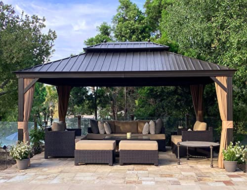 PURPLE LEAF Alu Pavillon 3.65 x 4.85 m Wasserdicht Stabil Winterfest Gartenpavillon mit Stahldach Hardtop Pavillon mit Seitenteile, Bronze