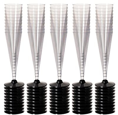 Set de 50 copas de champagne desechables reutilizables negras de plástico PS de 120 ml - LOLAhome