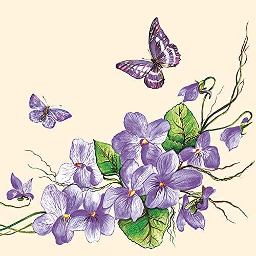 Daisy Lot de 20 serviettes en papier de soie à 3 plis pour découpage, déjeuner, 33 cm x 33 cm, fleurs violettes