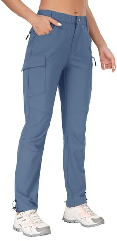 GymBrave Pantalones Trekking Mujer Verano 3/4 Pantalon Cargo Pirata Secado Rápido con Cremallera Bolsillos para Outdoor Acampada Largo Azul Piedra L