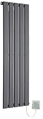 King Anthracite Electric Vertical Radiator 1250mm (h) x 360mm (w) - 600w Thermostatic Element (Pre-Filled)