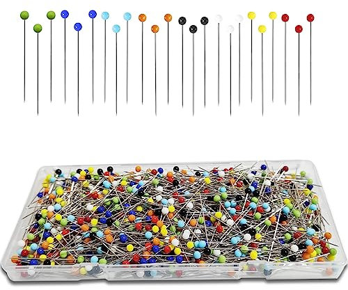 Urmspst Stecknadeln mit Kopf, 600 Stück Stecknadeln 38mm Glaskopfstecknadeln für Stoff, Schmuck, Basteln, Basteln und Nähprojekte (Farbenfroh)