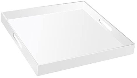 50,8 x 50,8 cm großes, stabiles, glänzendes weißes Acryl-Serviertablett mit ausgeschnittenen Griffen, wasserdicht, Betttablett, Kaffee-Arbeitsplatte, Organizer, King-Size, 50,8 x 50,8 cm