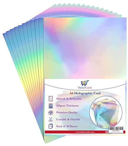 Habercrafts Cartoncino olografico, formato A4, color argento, carta metallizzata, spessa 210 g/m², fogli argentati con finitura iridescente brillante (50 fogli)
