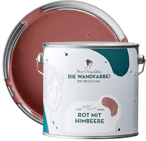 MissPompadour abwaschbare Wandfarbe Rot mit Himbeere 2,5L - hohe Deckkraft & Ergiebigkeit - matte, scheuerbeständige Innenfarbe - geruchsarm, wasserbasiert, atmungsaktiv - Die Nützliche