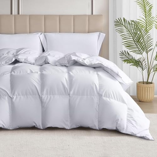 Martha Stewart White Goose Down and Feather Comforter King Size - All Season Warmth Fluffy Duvet Insert with Corner Tabs - Bedding Comforter with 100% Cotton Cover - 106 x 90 Inch