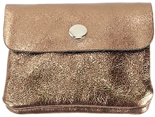 modamoda de P09 Damen Münzgeldbörse Geldbörse Portemonnaie Klein Leder Made in Italy P09, Farbe:Altgold-Metallic