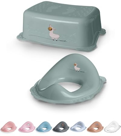 DOCARI Toilettentrainer mit Treppe als Set grün Lama - Toilettensitz Kinder und Tritthocker Kinder - Toilettensitz Kinder mit Treppe - Toilettenaufsatz Kinder WC Sitz Kinder Hocker Kinder Bad