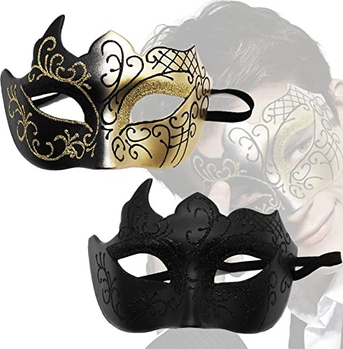 Zeaying 2 Stücke Maskenball Maske Damen Glitzer, Maskerade Gesichtsmaske | Venezianische Masken, Luxus-Masken, Schwarz und Gold, Vintage Gold, Faschingsmasken Gesicht Famen, Phantom der Oper Halbmaske