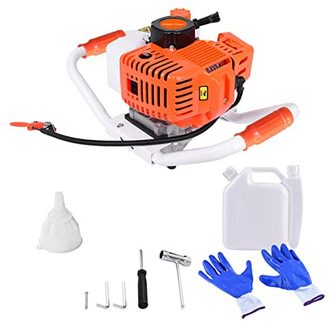 Post Hole Digger, High Efficient Low Voice Switch Control Post Hole Digger without Drill Bit 63cc Gas Powered Cordless Earth Auger Digger Machine (Orange)