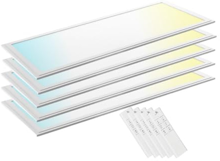 ENOVALITE 5er Pack LED Panel 120x30 cm dimmbar 36W 3600lm mit Fernbedienung | Farbtemperatur einstellbar 3000K 4000K 6000K, flache Lampe Paneele für Rasterdecke, inkl. 230V Netzteil