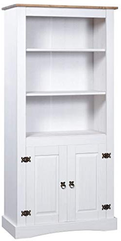 BULANED Buffetschrank, Komode, Küchenschrank, Vitrinenschrank, Küchenbuffet, Sideboard Küche, Geschirrschrank, Küchenanrichte, Mexiko-Stil Kiefernholz Weiß 80x40x170 cm