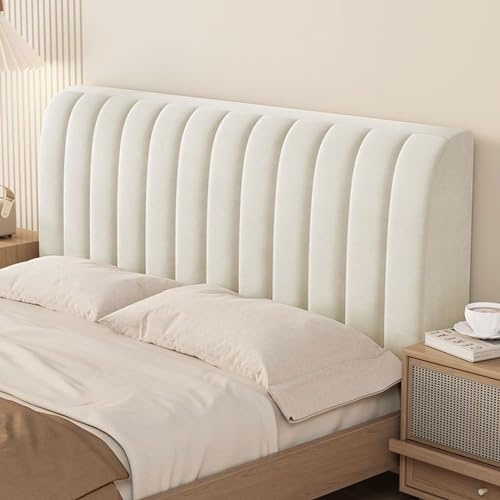 Hochwertige Husse Bett Kopfteil für Kingsize-Doppel-Einzelbetten, Kurzer Plüsch Gesteppter Stretch Bett kopfteil Hussen Leder/Holz/Eisen-Kopfteil Bezug Staubdichter Schutz Schonbezug(160CM,Beige)
