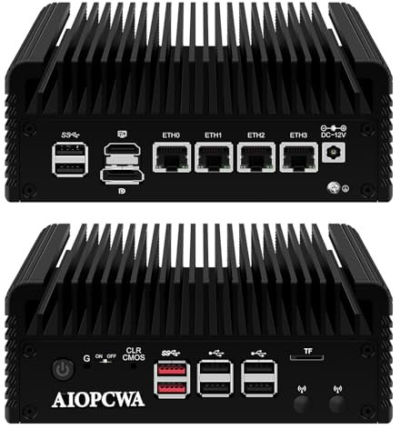AIOPCWA N100 Firewall Mini PC Quad Core, 4 x 2.5 GBE i226V LAN Fanless Router Computer, Barebone, Micro Firewall Appliance, Support Windows OPNsense, TF Card Slot