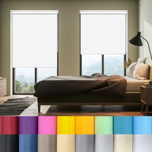 Doppelrollo Klemmfix ohne Bohren 55 x 60 cm Seitenzugrollo Easyfix, Rollo Klemmrollo Duo Rollo Sonnenchutz Sichtschutz und Sonnenchutz für innen Wandmontage, Weiß