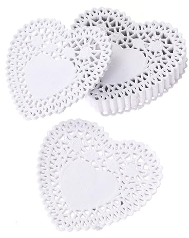 Alipis 250 Stück 4 Hochzeitsfeier Dekoration Herz Tischset Papierdeckchen in Herzform Tortenspitze Herz Kuchen Spitzenpapier Mini Herz Papier Deckchen Tortendeckchen Essensmatte Weiß Fein