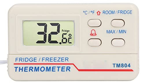 Digital Refrigerator Thermometer with Large LCD Display, Freezer Temperature Meter with Alarm, Internal -10°C to 50°C External -50°C, for Home Kitchen Fridge Freezer