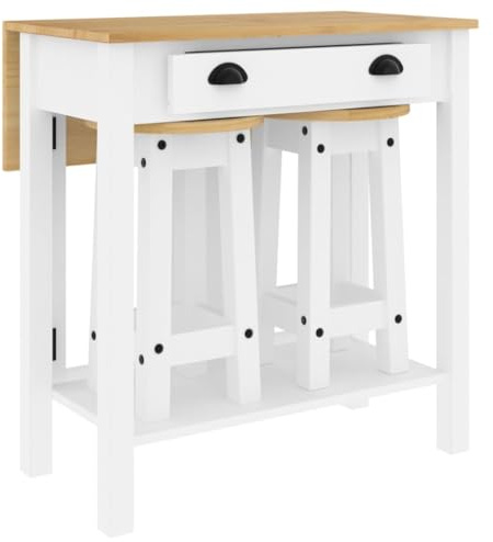 vidaXL 3-TLG. Bar-Set Weiß Massivholz Kiefer