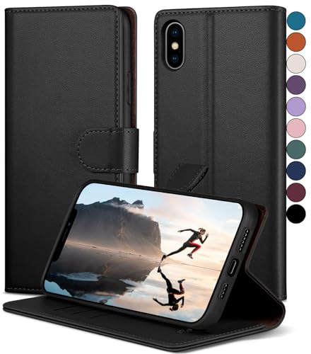 SkyDuck Funda para iPhone X/XS 5.8,con 1 Protector Pantalla Cristal Templado,Funda para iPhone X [Bloqueo RFID][de Cuero PU][Ranura para Tarjeta] Carcasa para iPhone XS,Negro