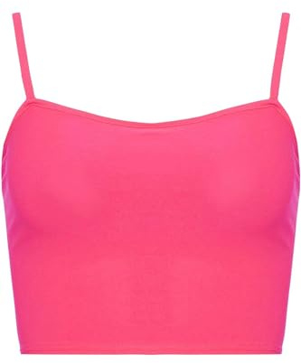 STAR FASHION Cami Bra Strappy Sleeveless Bralet Cropped Vest Top for Womens Ladies Stretch Spaghetti Straps Camisole Boobtube Soft Comfortable One Size UK 8-14 Neon Pink