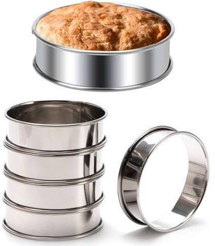 BERRYLION 6 Pcs Crumpet Rings, Double Rolled Tart Rings Stainless Steel English Muffin Rings, Non Stick Cooking Rings Baking Rings for Cooking Crumpets Eggs Pastry Mousse Desserts