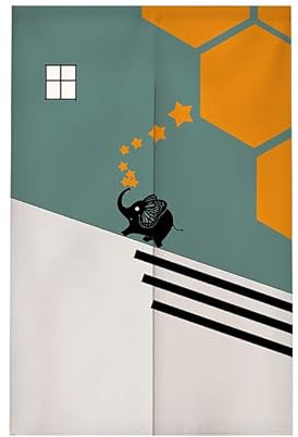 Türvorhang Elefant Orange Schwarz Küchenvorhänge Polyester Raumteiler Vorhang Kurz Scheibengardinen mit Teleskopstange Vorhänge Kurz Türvorhang Insektenschutz Fliegenvorhang Terrassentür 90x180cm