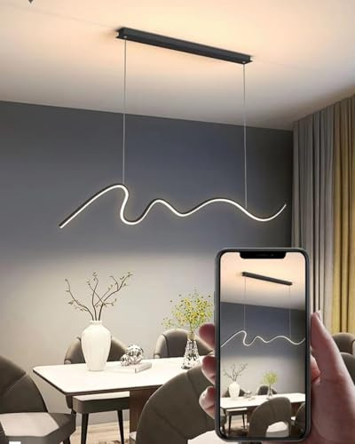 Moderne Hängeleuchte LED pendelleuchte esstisch dimmbare mit Fernbedienung Hängelampe Linear design höhenverstellbar küchenlampe hängend für esszimmer Küche büro Esstischlampe (Schwarz, L150cm)